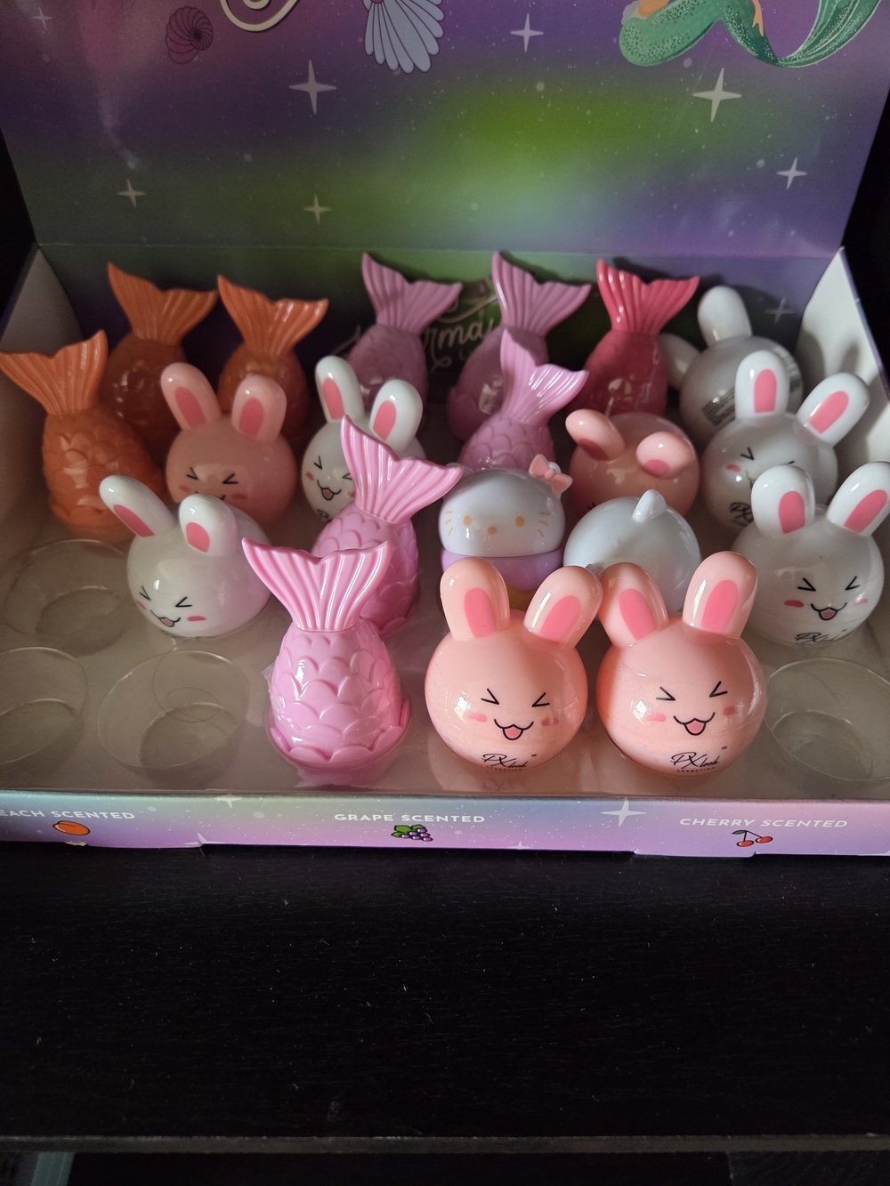 Cute Bunny & Mermaid Tail Lip Balm Set - Pink, Peach, White - Bundle Of 20